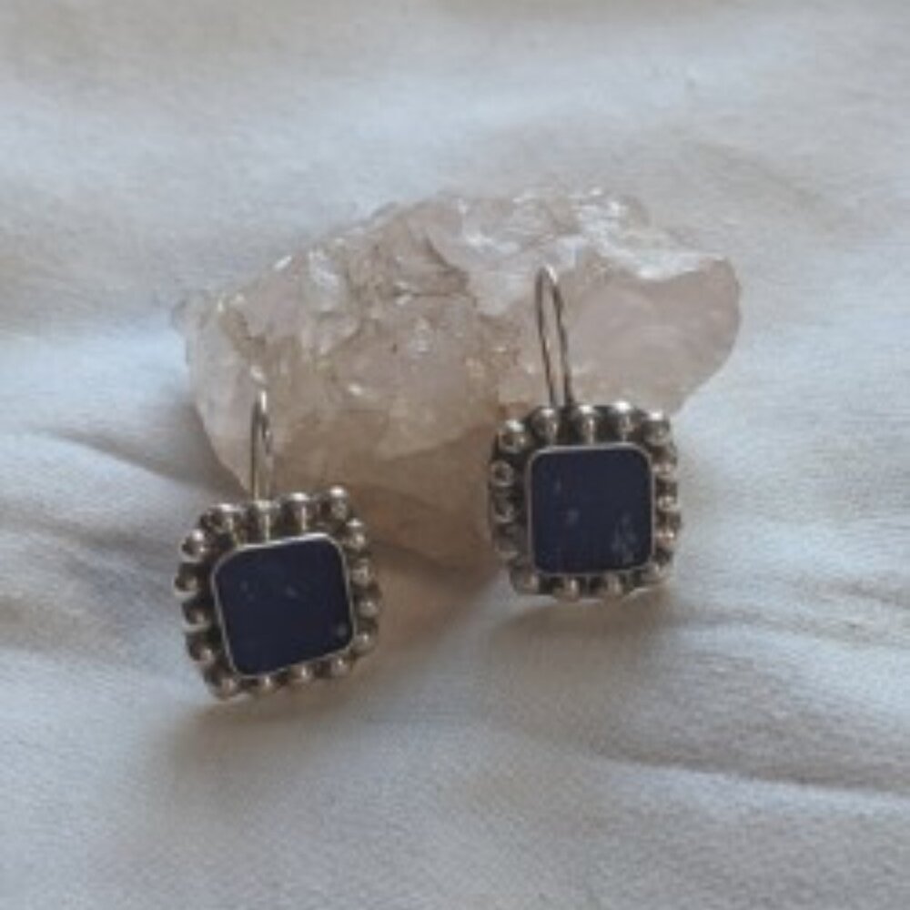 Silver Blue Stone or Resin  Earrings